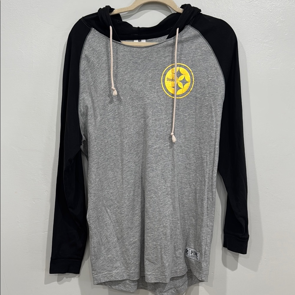 VS PINK Gray and Black Long Sleeve Pittsburgh Steelers Hooded Sweatshirt